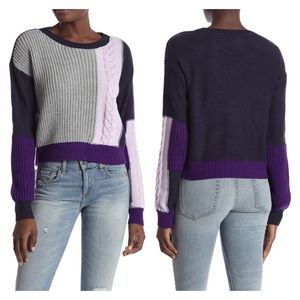 Ten Sixty Sherman Sweater Color Block Cable Knit Chunky Purple Blue Gray Boho